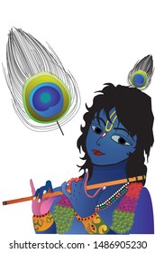 Cute lord Krishna playing flute