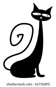 Cute lordly cartoon black cat.