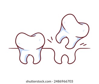 Cute Lose Tooth Cartoon Vector Character. Education Human Organ Dental Care Concept Design. Kawaii Object Illustration. Isolated White Background