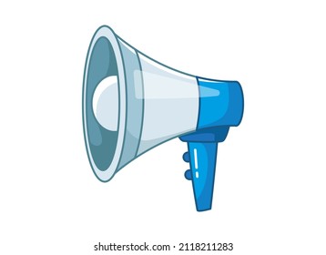 Cute loudspeaker, blue megaphone. Vector illustration of a siren in a cartoon childish style. Isolated funny clipart on white background. cute print