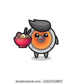 cute loudspeaker character eating noodles , cute style design for t shirt, sticker, logo element