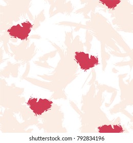 Cute love art with abstract hearts on pastel pink background. Hand draw romantic seamless pattern.