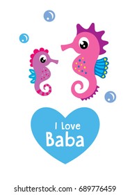 cute i love baba seahorse cartoon vector