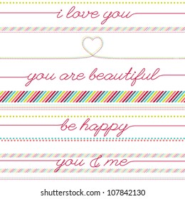 Cute love banners vector collection, can be used for greeting cards, websites, brochures decoration. Embroidery decorative style lettering