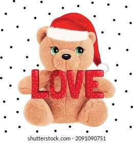 Cute Love Bear Merry Christmas Plaid Background Little Animal Bear