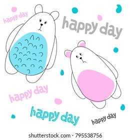 cute love bears, boy and girl, couple, friends, wishes a happy day. Print for Souvenirs, postcards, clothing, Wallpaper. Illustration bears vector, pattern