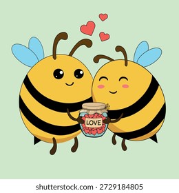 Cute Love Bees Valentine Vector Illustration