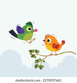 Icono de pájaro amor lindo ilustración vectorial de carácter. Elemento de diseño de doble símbolo de amor con valentinas.