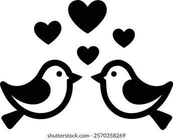 A cute Love Bird silhouette element of Valentine's Day, using solid color icons and vector illustration design.