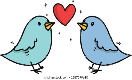 Cute Love Birds Cartoon Hand Drawn Stock Vector (Royalty Free ...