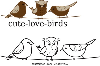 Cute Love Birds For Children. Coloring Book. Game For Kids. Vector Cartoon Illustration