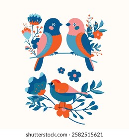 Cute love birds and the florals