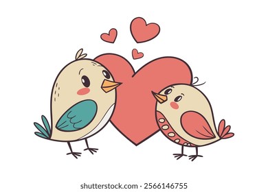 cute love birds illustration with hearts - perfect for valentine's day cards and romantic designs