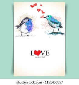 Cute love birds, vector