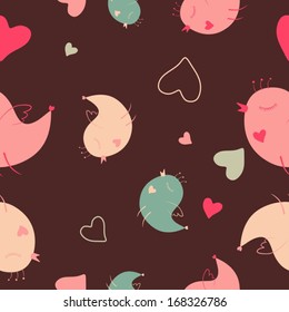 cute love birds, vector seamless pattern