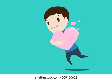 a cute in love boy hug big heart