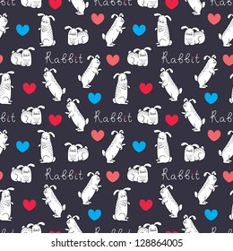 Cute love bunnies pattern with hearts