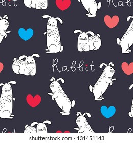 Cute love bunnies pattern with hearts