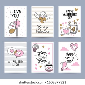 cute love cards set with message. vector illustration