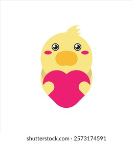 Cute love chick flat icon vector design, cute love farm animals icon design for valentines day theme pattern. 