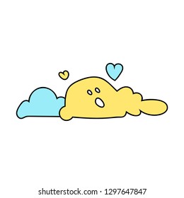 Cute love cloud illustration - linear fill style vector