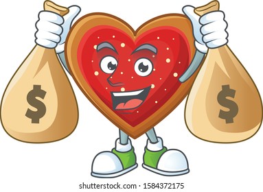 Cute love cookies cartoon character smiley with money bag