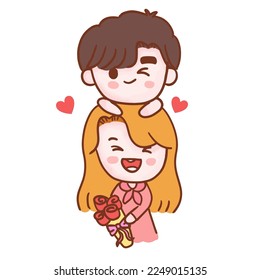 cute love couple cartoon, lover, Happy Valentine's Day, character vector, illustration.