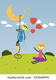 Cute Love Couple Characters. Vector Illustration