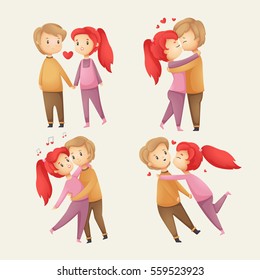 Cute love couple collection. Happy Valentine's day postcard. Vector cartoon illustration