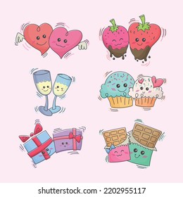 Cute love couple elements collection cartoon illustration