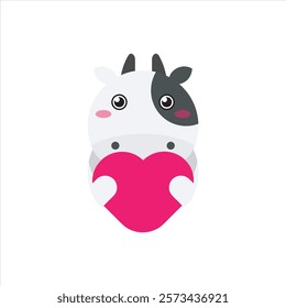 Cute love cow flat icon vector design illustration, valentines day theme pattern vector design. 