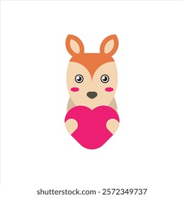 Cute love deer icon vector design illustration, cute animals vector for valentines day theme pattern illustration. 