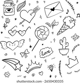 Cute Love Doodles – Hand-Drawn Romantic Valentine Clipart Vector Set