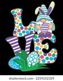 Cute Love Easter Bunny Shirt Egg Hunting Easter Gnome T-Shirt Design