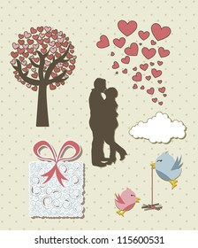 cute love elements, vintage style. vector illustration