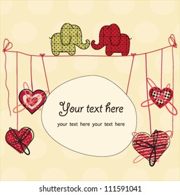 Cute love elephant card. vector