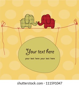 Cute love elephant card. vector