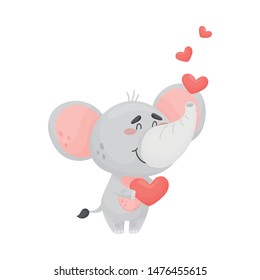 Cute love elephant. Vector illustration on white background.