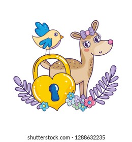 cute love female reindeer with heart padlock
