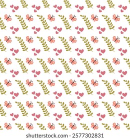 Cute love flowers Seamless Vector Pattern Design