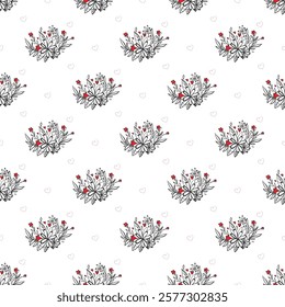 Cute love flowers Seamless Vector Pattern Design
