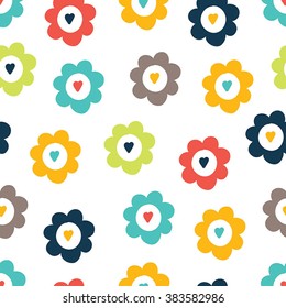 Cute love flowers. Vector seamless pattern.