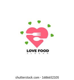 cute love food logo design. restaurant logo. simple food logo with a love icon with negative space spoon and fork