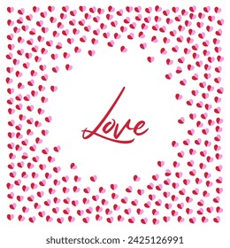 Cute love frame made of small red and pink hearts on white background vector illustration