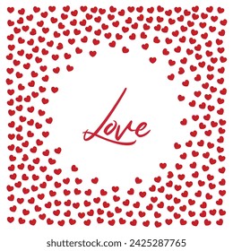 Cute love frame made of small red hearts on white background vector illustration