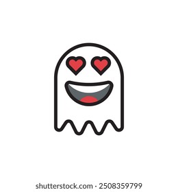 Ilustración vectorial plana linda del icono del fantasma del amor, Halloween, horror, película, icono del juego aislado en el fondo blanco. 