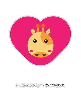 Cute love giraffe icon vector illustration, cute wild animals vector design for sticker, mockup, printing. Valentines day theme pattern vector design. 