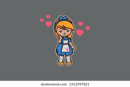 Cute Love girl or love doll logo vector template