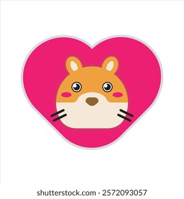 Cute love hamster flat icon vector design illustration, cute pets icon design for sticker, mockup, printing. Valentines day theme pattern vector design. 