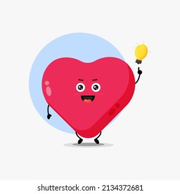 Cute love heart character with light bulb idea